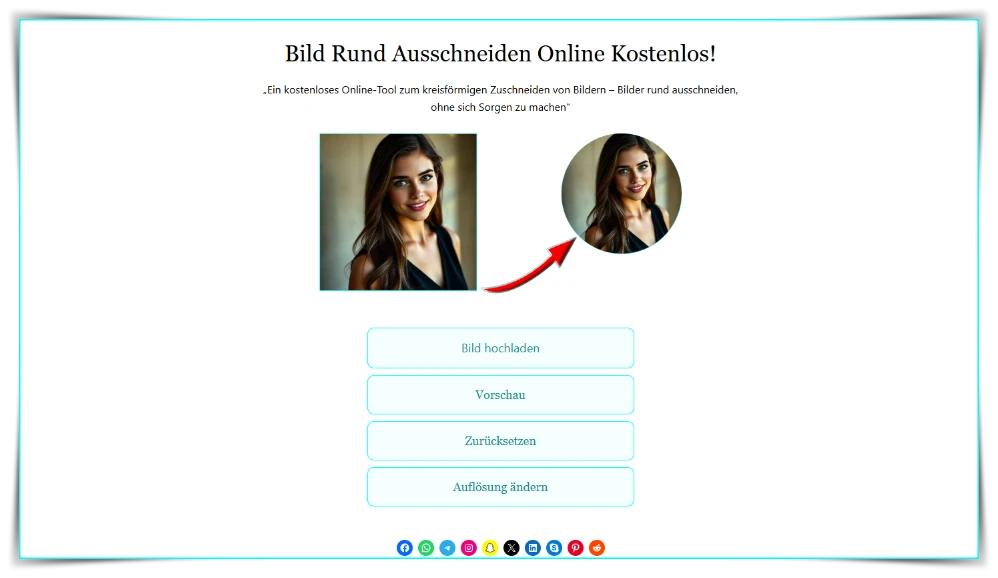 Screenshot der Website „https://bildrundausschneiden.online/“, einem Tool zum foto rund ausschneiden online